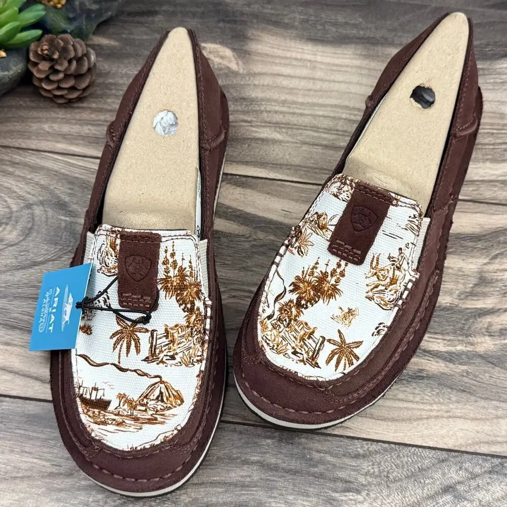 NIB Ariat 7.5M Cruiser Western Aloha Boat Shoes Flats Rusted Paniolo Print Suede